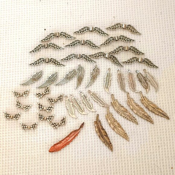 42 Wing and Feather Connectors Silver DIY Jewelry Findings - Picture 1 of 11